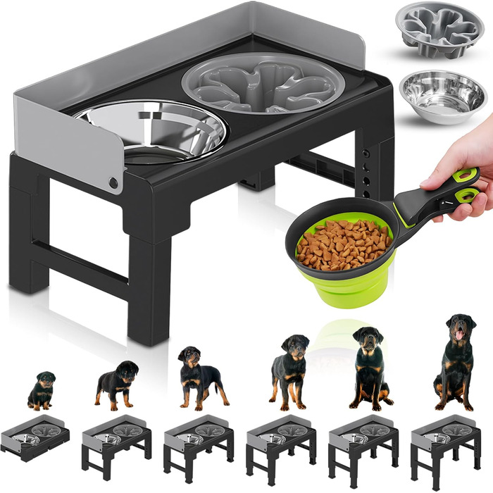 Підвищений годівниця для собак MASCOTOPIA, 6 рівнів, регульований та нахилений, миска для води, 1200 мл + складна ложка, годівниця з нержавіючої сталі, 800 мл, сірий
