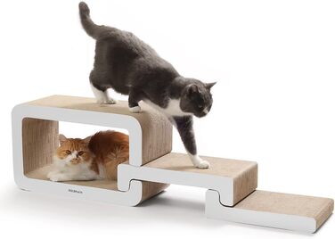 PetRhein 3-в-1 Кігтеточка для котів, велика XXL картонна кігтеточка, багатофункціональні меблі для котів з пандусом та будиночком, розтягується до 116 см, міцна завдяки стільниковій структурі, килимок для кількох котів
