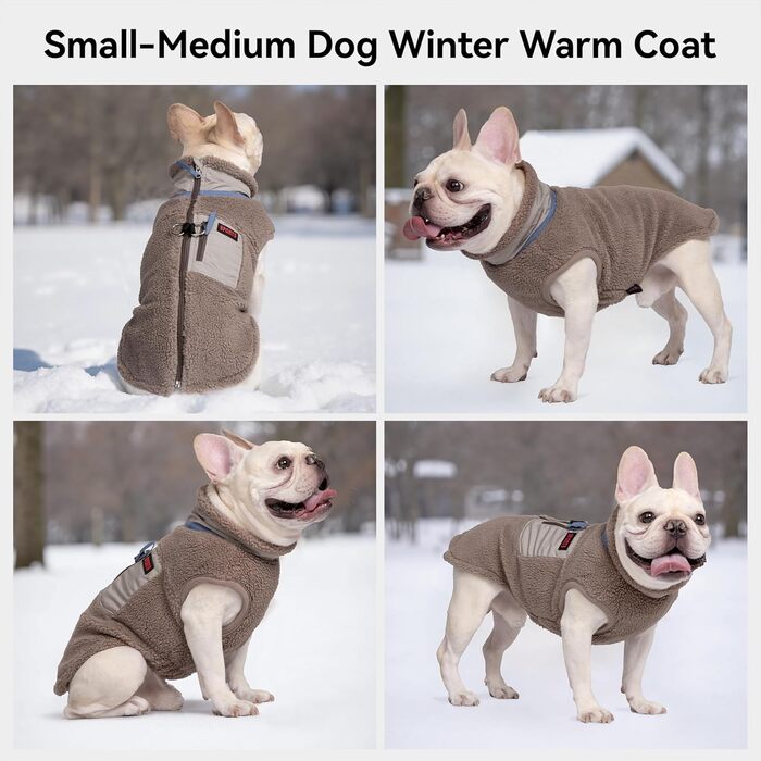 Теплий зимовий жилет для собак FeimaX з флісу, з D-початком, для малих та середніх собак, колір кава