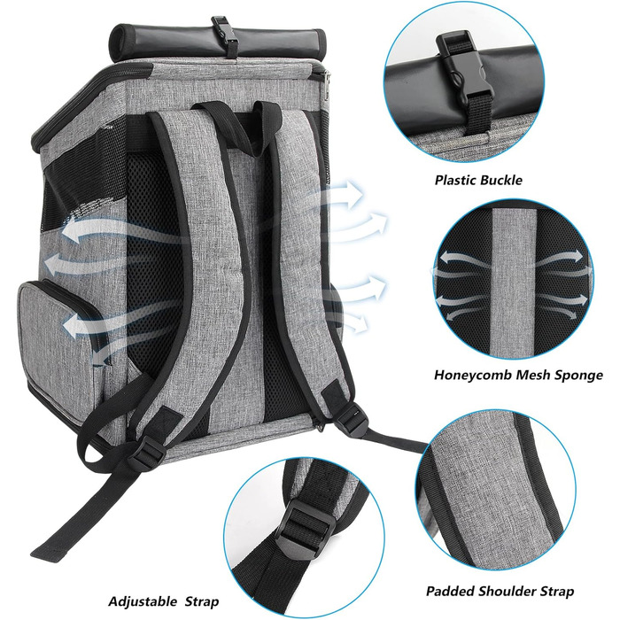 Рюкзак для кота/маленького собаки, складний, з вентиляцією та ремінцем безпеки, для подорожей та активного відпочинку