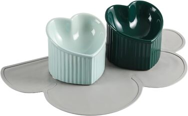 Набір мисок для котів Katzennapf Set: підняті миски, кераміка, проти ковзання, набір з 2 шт., зелений & темно-зелений