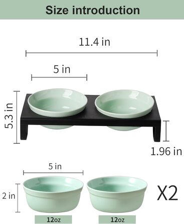 Керамічні годівниці та миски для котів та маленьких собак, зелені, 12,7 см, 2 миски + підставка, для вологого та сухого корму