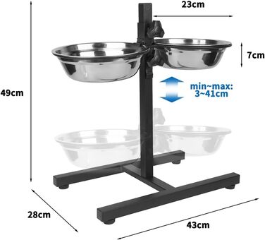 Підвищений годівниця для собак та котів 2-в-1, 4 регульовані висоти, підставка Anti-Slip з нержавіючої сталі, для всіх порід (1-2 миски)