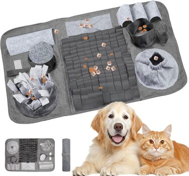 Килимок для собак, 66x42 см [10 VERSTECKE] Інтерактивна іграшка-головоломка, міцний килимок для носа, миється, тренувальний килимок, іграшка для собак будь-якого розміру (сірий)