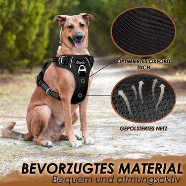 Шлейка для собак великих порід, анти-тяга, з 2 карабінами та зручною ручкою, регульована та світловідбиваюча, з м'якою підкладкою, для щоденних тренувань (Чорний, L)