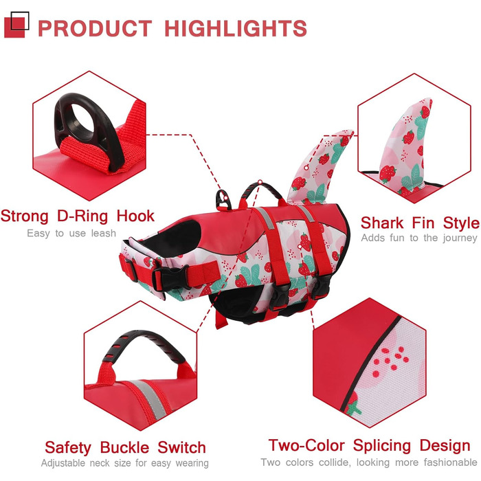 Спасальний жилет для собак AENKU: червоний (полуниця), середній розмір