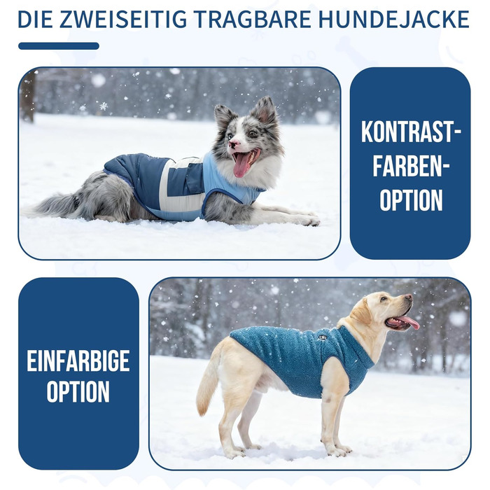 Зимовий одяг для собак: двосторонній водонепроникний теплий зимовий костюм з флісовою підкладкою, зручний застібкою-блискавкою, синій, розмір S (обхват грудей 58-60см, довжина спини 40см)