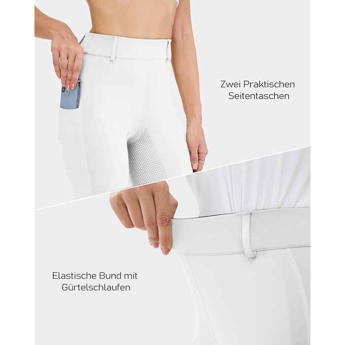 Легінси для верхової їзди HMILE для жінок з силіконовим посиленням, висока талія, еластичні, з кишенею для телефону та петлями для ременя (білі, M)