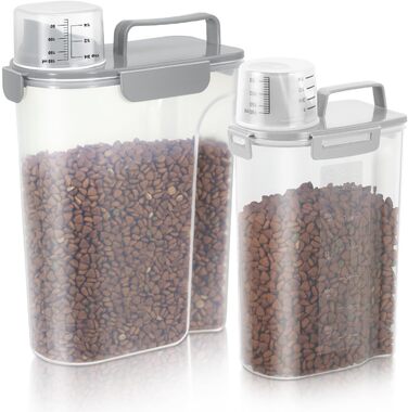 Контейнер для корму для собак, велика насадка, BPA-free, 4,5-6,8 кг, пластик, з 4 герметичними закриттями, мірна склянка та ручка, сірий