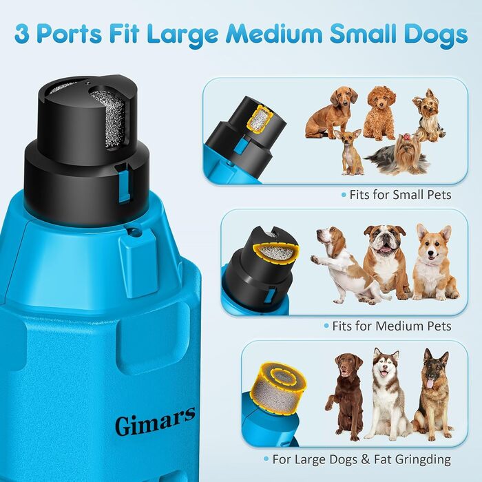 Шліфувальник кігтів для собак Gimars з 6 швидкостями, USB-зарядний, з LED-підсвічуванням, для домашніх тварин (блакитний)