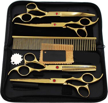 Набір професійних ножиць для грумінгу собак 6CR Edelstahl, набір для догляду за тваринами, ножиці для собак та котів (жовтий)