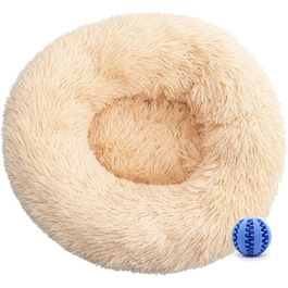 Кругле ліжко для собак та котів, м'яке гніздо-пончик для великих собак, плюшеве ліжко-кошик, миється, 70см, кремовий колір