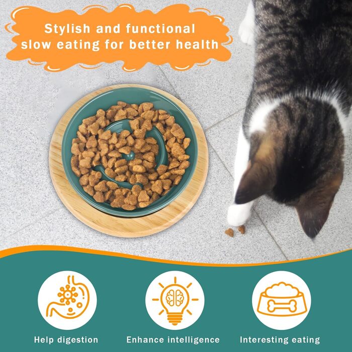 Миска для собак Anti Schling Napf з кераміки, піднята миска для собак, запобігає блювоті, інтерактивна миска для повільного годування для собак, котів та маленьких собак, темно-зелена, 15.5 см