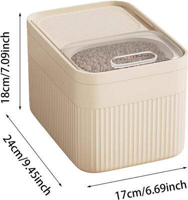 Контейнер для зберігання корму для собак та котів, 13,6 кг, з мірною ложкою, великий об'єм, герметичний, складаний, бежевий (24 x 18 см)