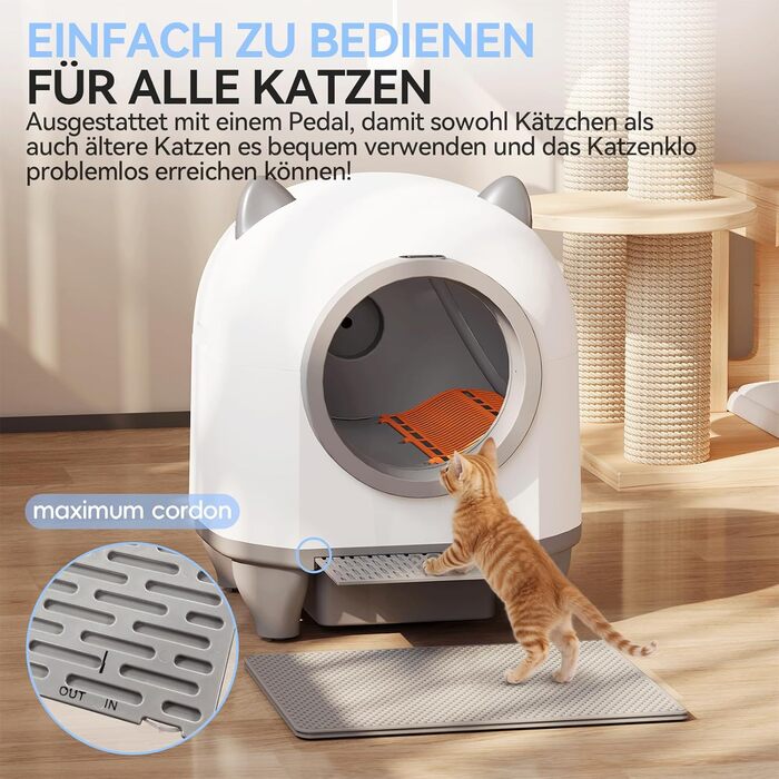 Автоматичний лоток для котів Katzenklo Selbstreinigend 90L з APP та 6-рівневою системою контролю запаху, для кількох котів