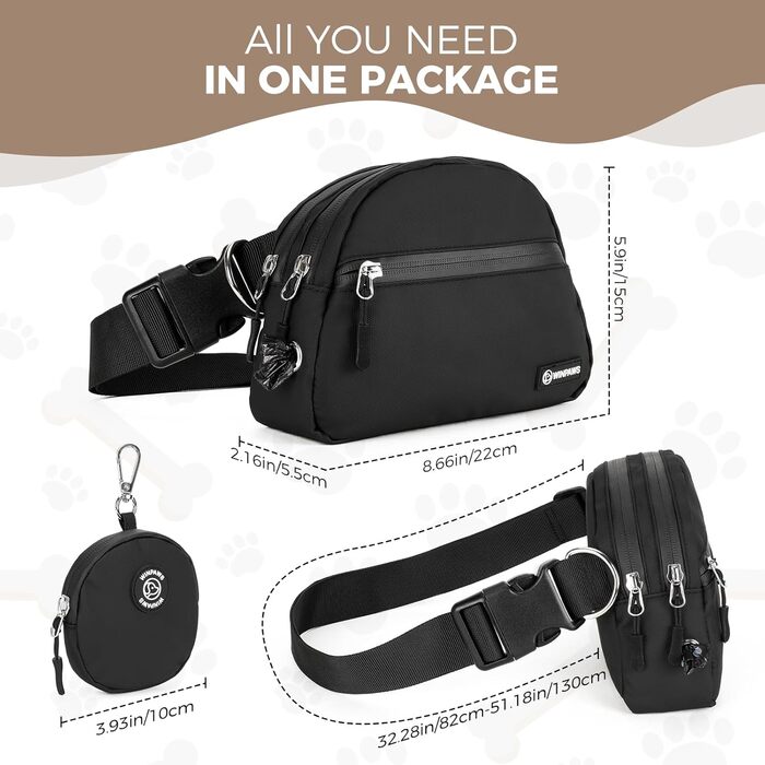 Сумка для дресирування собак Leckerlibeutel, з невеликим кишеньковим мішечком, вбудованим диспенсером для пакетів та тримачем для собачих екскрементів, кремового кольору (чорний)