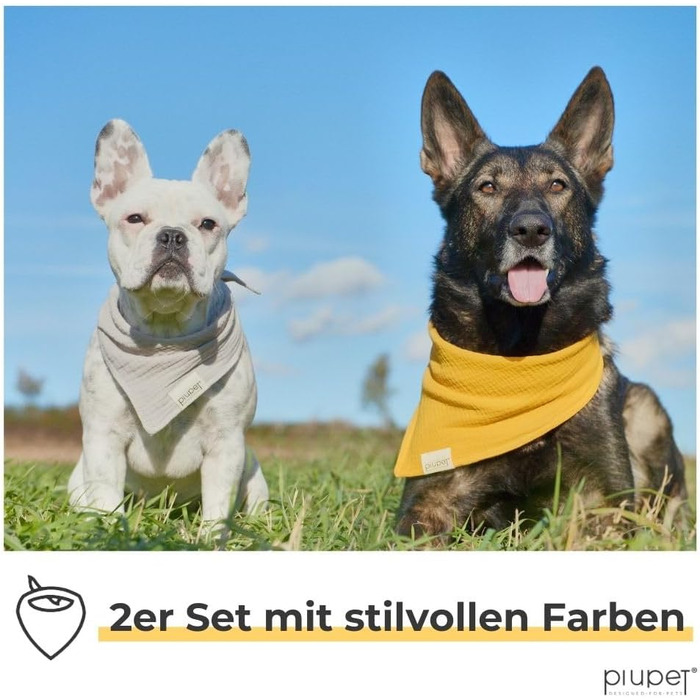 Нашийник для собак PiuPet® 2 шт. Нашийник для великих собак, стильний бандана для собак великих та малих порід, жовто-сірий колір, розмір L (76x53x53 см)