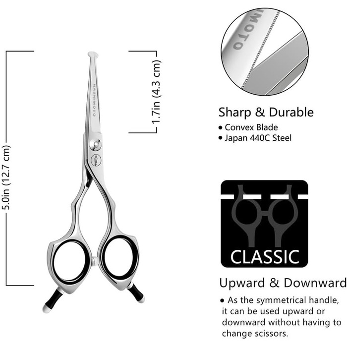 Ножиці для грумінгу собак Хашімото, 13 см, прямі леза з мікрозубом, для догляду за очима, вухами, носом та лапами