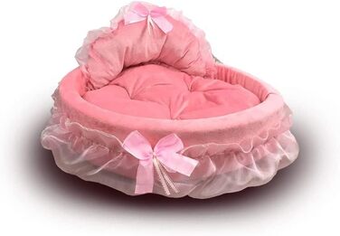 М'яке ліжко для собак і котів Unistrengh - кругла ліжечко-гніздечко з мереживом, рожеве, 40x45x12 см