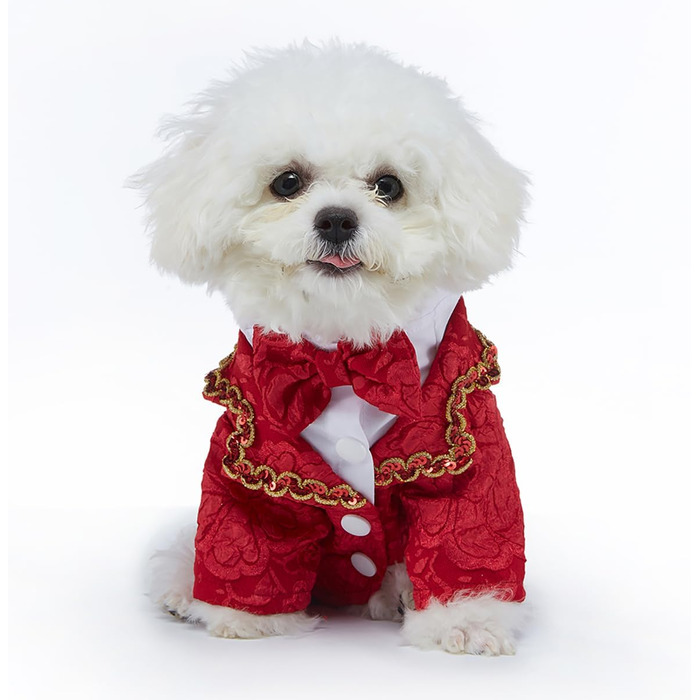 Елегантний костюм для собак - смокінг для маленьких та середніх собак, коричневий, з краваткою, для вечірок, свят, днів народжень, розмір L (довжина спини 34 см)