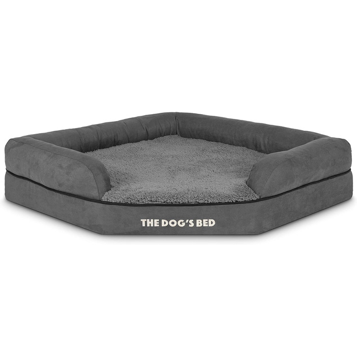 Ортопедичне ліжко для собак з memory foam, водонепроникне, кутове, середнього розміру, чорний плюш, для собак з артритом та дисплазією кульшових суглобів, терапевтичне та підтримуюче