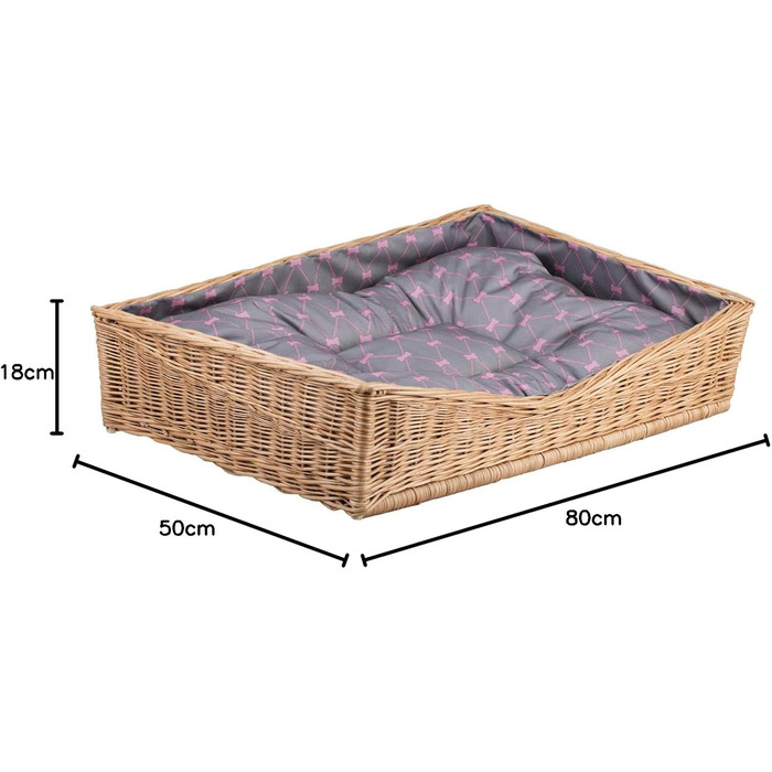 Корзина для собак та котів з ротангу, лежанка для тварин, 80x50 см, з подушкою сірого кольору