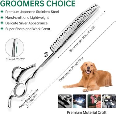 Професійна витончена ножиці для грумінгу собак та котів, 8 дюймів, з японської нержавіючої сталі, зменшує товщину шерсті на 75%