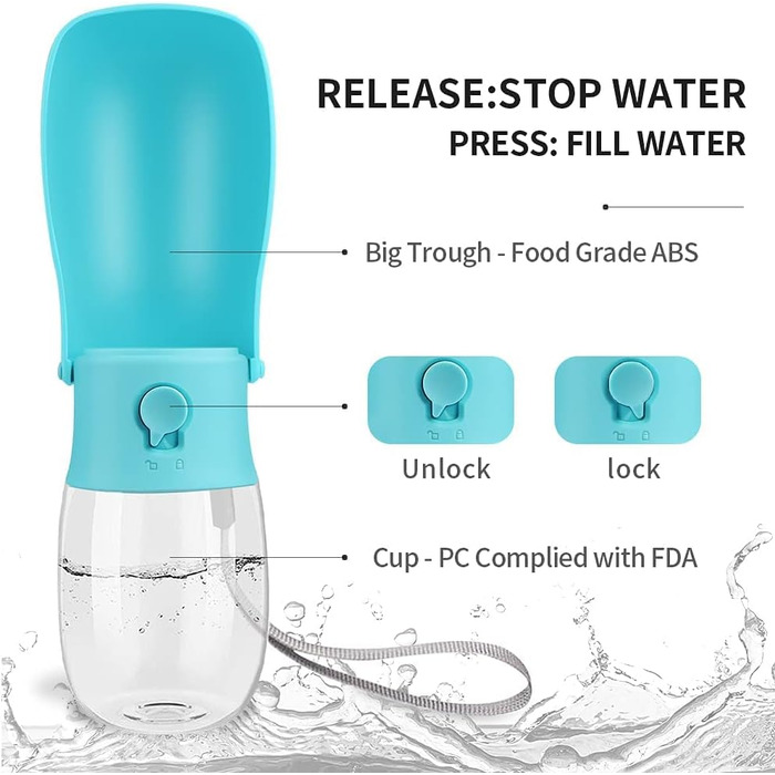 Водяна пляшка для собак WILIFDOM, портативна миска для подорожей, складна годівниця для прогулянок, походів, аксесуари для цуценят, водяна пляшка з фільтром з активованого вугілля, без витоку, харчовий силікон, блакитна