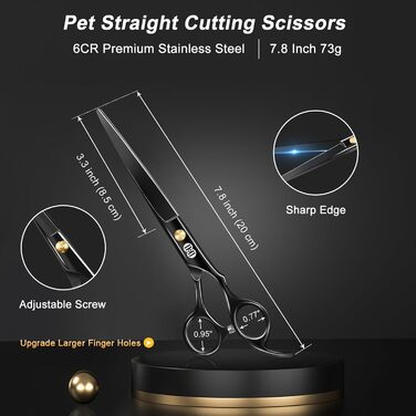 Набір професійних ножиць для грумінгу собак CIICII 10-в-1 з безпечними закругленими кінцями (для собак, котів, тварин). Підходить для стрижки, прорізування та формування шерсті. Срібно-чорний колір.