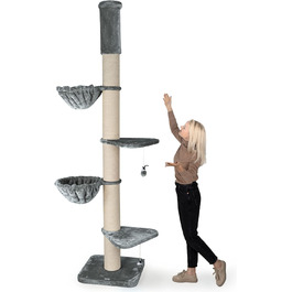 Котячий дряпак HAPPYPET Leonardo XXL для великих котів, 250-275 см, стійкий, товсті стовпи 18 см, лежанки до 20 кг, дімка, натуральне дерево, для мейн-кунів і рагдолів