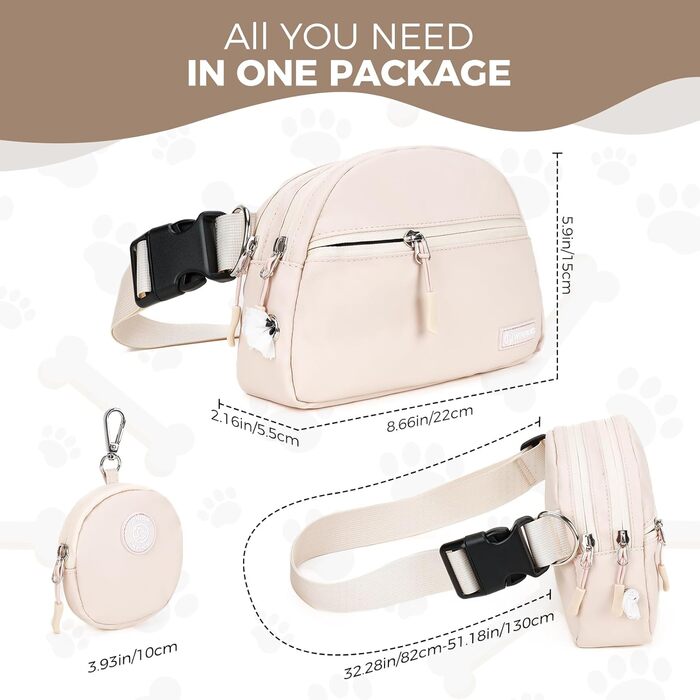 Сумка для дресирування собак Leckerlibeutel, кремового кольору, з контейнером для відходів та тримачем пакетів