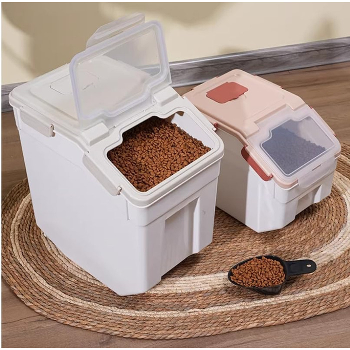 Контейнер для зберігання корму для собак, зерна, рису, борошна: вологостійкий, пластиковий, з кришкою-замком та колесами (сірий)