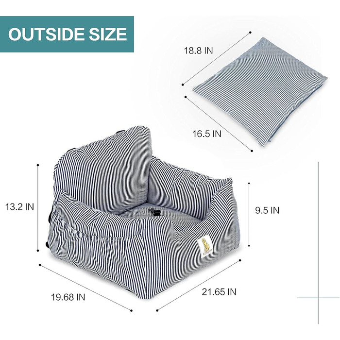 Автокрісло для собак - підвищення для цуценят, з кишенями для зберігання та страхувальним ремінцем, знімне та пральне, антиковзаюча підставка, для автомобіля та дому (Блакитне)