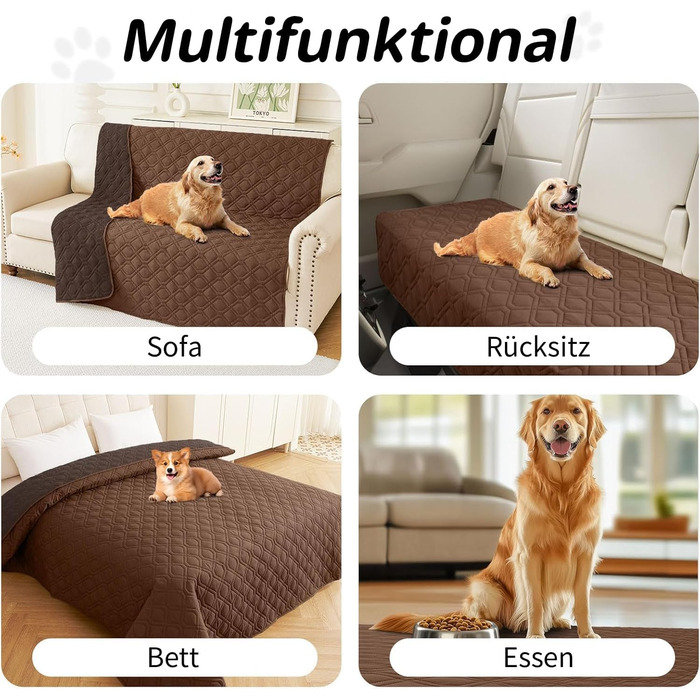 Водонепроникний килимок для собак Homaxy, килимок для собак на вулицю, миється, двосторонній, м'який килимок для котів, для дивану, ліжка, в подорожі (130x100 см, 203x152 см, коричневий+шоколадний)