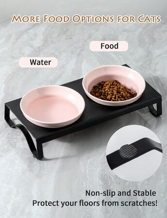 Керамічні миски для котів та собак, рожеві, 12,7 см, 2 миски + металевий підставник, для сухого та вологого корму
