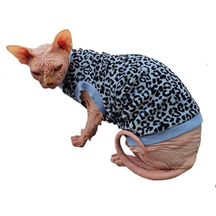 Футболка для безшерстних котів Sphynx з органічної тканини з леопардовим принтом (XS, блакитний)