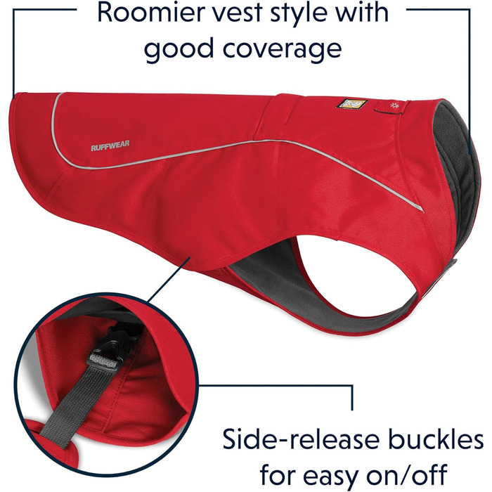 Ruffwear міцна куртка для собак з флісовою підкладкою, для мініатюрних порід, розмір XXS, червона (Red Currant), модель Overcoat