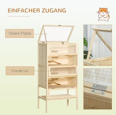 Клітка для гризунів PawHut 5 поверхів, 60 x 40 x 120 см, з драбиною, з натурального дерева, для хом'яків, мишей, дрібних тварин