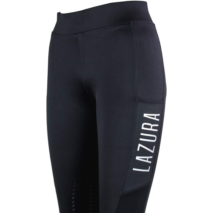Лазура - Теплі рейтузи для верхової їзди для дітей та жінок Емілія | Утеплені термо-рейтузи з силіконовим повним обхватом | Рейтузи для верхової їзди для хлопчиків та дівчаток з флісовою внутрішньою стороною | Дитяча та жіноча верхова екіпіровка 176 Чорни