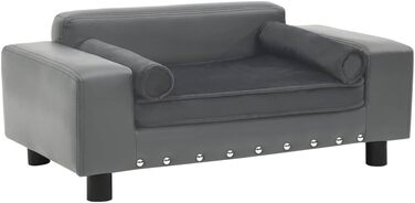 Диван для собак VidaXL, 81x43x31 см, плюш, штучна шкіра, сірий