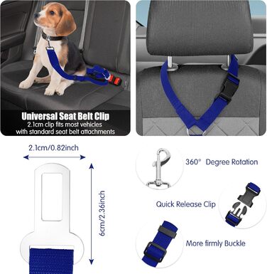 Автомобільний затискач для собак, ремінь безпеки для тварин, кріплення до підголівника, міцний поводок, шлейка для собак, котів та інших домашніх тварин (Блакитний)