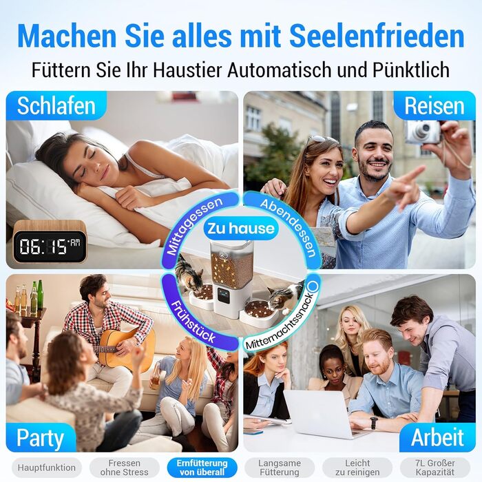 Автомат годування котів Frienhund з 2 мисками та APP: Wi-Fi, повільний дозування, 7л, для 2 котів, з Alexa, білий