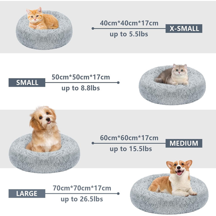 Заспокійливе ліжко-пончик для собак та котів середнього розміру, з ковдрою, сірого кольору. Легко миється, м'яке, пухнасте, діаметр 61 см, ковдра 71x23 см. Розміри: 60x60x17 см