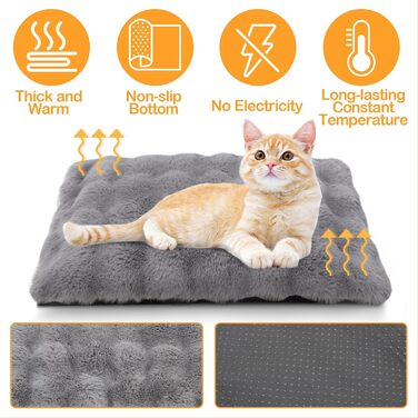 Самогріюча ковдра для тварин Wdmiya 60x45 см, для котів та собак, миюча, фланелева, без електроживлення, для автомобіля. Білий (Сірий, L)