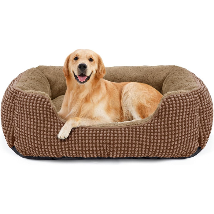 Ліжко для собак середніх порід FURTIME, кошик для собак, миється, пухнасте, з антиковзаючою поверхнею, ліжко для собак та котів, 63x53x20 см (XL 89x63x23 см, коричневе)