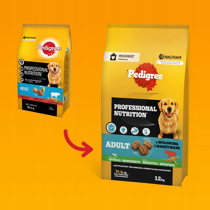 Сухий корм для собак PEDIGREE для великих та середніх порід з яловичиною та овочами, 12 кг
