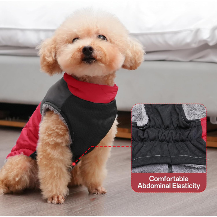 Теплий флісовий одяг для собак JoyDaog, D-кільця, водонепроникна куртка для цуценят на зиму, червоний, розмір S (1 шт.)