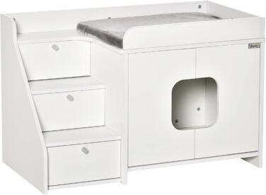 Шафа для котячого туалету PawHut, біла, 90x48x59 см, з 3-рівневою драбиною, котячий будиночок з отвором у дверцятах