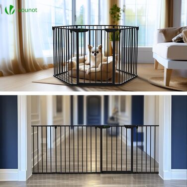 Захист для каміну Vounot - сітка металева, 5 елементів, з дверцятами, чорна 300x75 см (375 см у складеному стані)