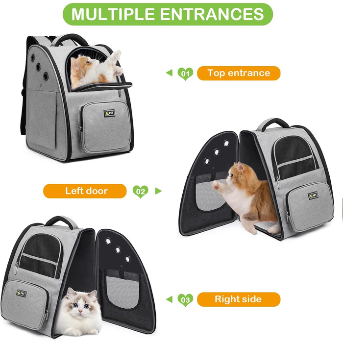 Рюкзак-переноска для котів і малих собак ALLSOPETS, складний, дихаючий, сірий, до 6.5 кг, для подорожей і прогулянок